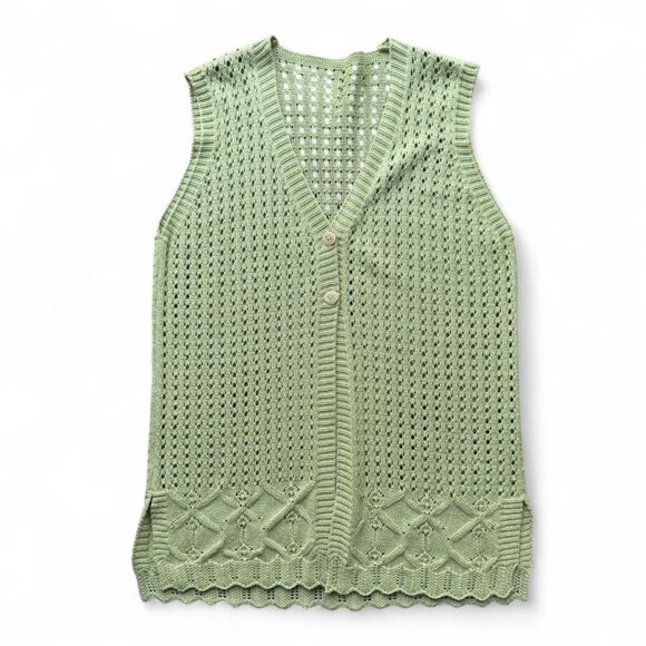 unbranded Sweaters - Vintage Green Crotchet Knit Sleeveless Layering Sweater Vest